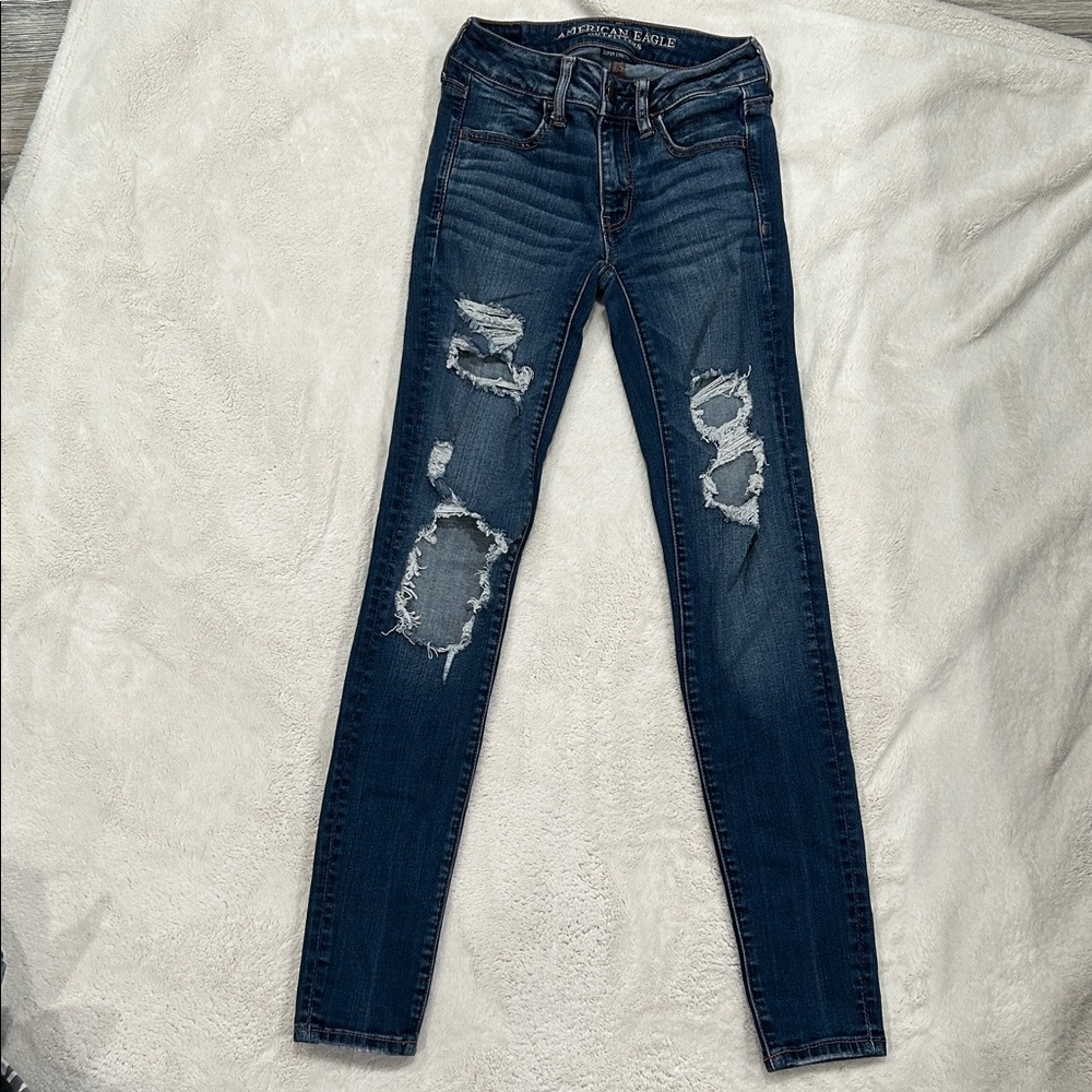 American Eagle Distressed Skinny Jeans Super Stretch - Picture 3 of 5